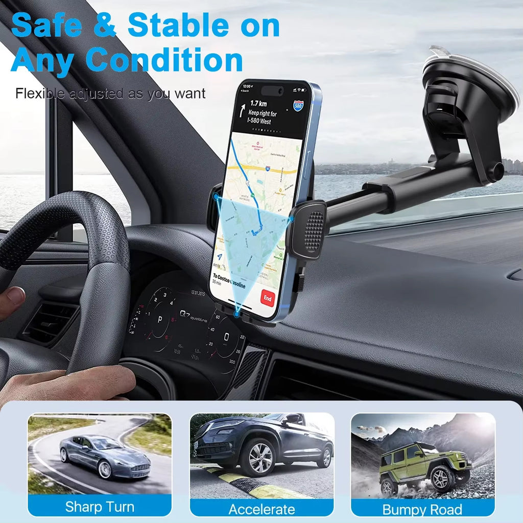 360° Adjustable Car Phone Holder – Strong Suction Cup Dashboard & Windshield Mount for 4.7”–7.2” Smartphones