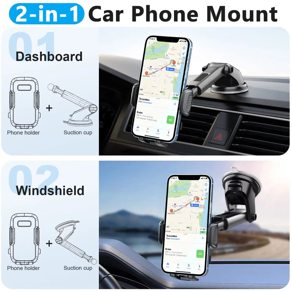 360° Adjustable Car Phone Holder – Strong Suction Cup Dashboard & Windshield Mount for 4.7”–7.2” Smartphones
